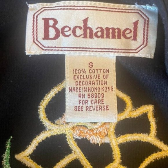 Bechamel Vintage Black Daffodil Beaded Applique Blouse Women's Size S - Picture 9 of 10